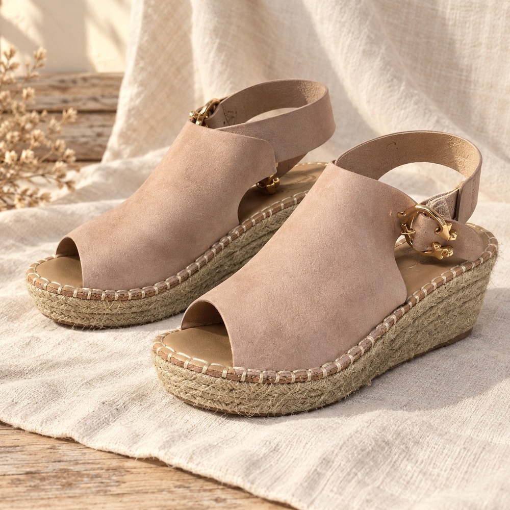 Quince Blush Suede Espadrille Wedge Sandals Size 7 Pink Slingback Buckle